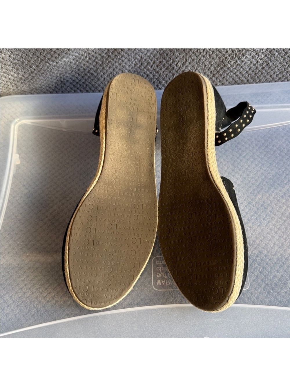 LC Lauren Conrad Black Studded Scalloped Flats Ankle-Strap Espadrilles - Picture 5 of 9